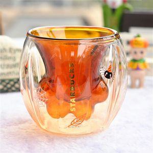 Halloween Starbucks Pumpkin Orange Cat Claw mug 6oz Amber double Borosilicate glass milk coffee cup295H
