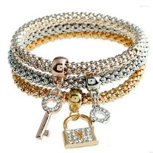 Charm Bracelets Fashion Charms Bracelet For Women Three Elastic Bangle Lovely Key Pendant DIY Female Gifts
