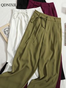 Kvinnor Pants Capris Summer Korean Fashion Wide Leg Women's Suit Pants High midja Lace Casual Elegant Loose Saggy Straight Full Length Trousers 230310