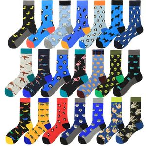 2023 NOWOŚĆ DYSUNKOWNIK SKACJI Casual Harajuku Sock Funny Cartoon Flamingo Penguin Duck Wzór zwierzęcy Happy Socks Men 2pcs = 1Pairs N1