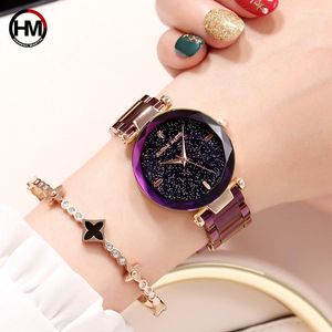 Zegarstwatches Martin luksusowa bransoletka dla kobiet zegarek purple diamentowy damski stalowa siatka starp japan kwarc ruch renogio feminowristwatc