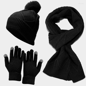 Beanies Beanie/Skull Caps 45# Womens Scarf Sets Winter Hat Gloves Knitted Keep Warm Scarves Simple Solid Clothes Accessories Thick Soft Set