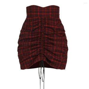 Spódnice Plaid Women Hip Dringstring High Tail Mini Summer Preppy Girl