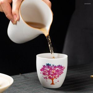 Koppar Saucers Creative Ceramic Cup Sakura Teacup Cold Temperatur Misfärgning Färg Byte av blommor Set Tabellery