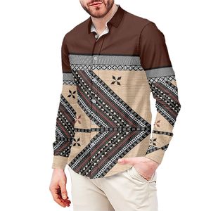 Men s Casual Shirts Men Shirt Stand Collar Tops Polynesian Tribal Clothing Samoan Fijian Tapa Masi Print Custom Long Sleeve Pullover Leisure 230309