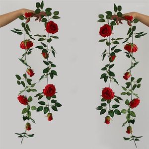 Decorative Flowers 2m Artificial Flower Silk Rose Leaf Garland Vine Ivy Wedding Garden Christmas Deoration