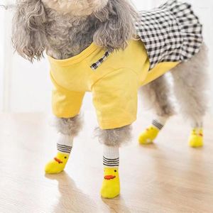 Hundkläder 4st/set söta husdjurstrumpor trycker antislip Valpskor Protector Products för små raser All-Weather Anti Dirt Shoe Cover