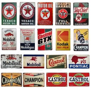 Vintage Gas Oil Metal Tin Signs Mobiloil Metal Art Poster Champion Garage Wall Stickers Plaque Plate Club Retro Painting Wall Decor Personalized Art Decor 30X20 w01