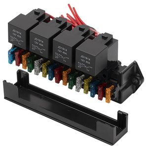 Ny 15-vägar bilbåtsäkring Relä Box Kit 12V 4 Reläer Multi-Circuit Assembly 15 Slot säkringshållare med reläer säkringar för Auto Car Truck