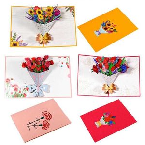 Carte regalo Biglietti d'auguri pop-up 3D Farfalla con bouquet di fiori Carta Madri Festa del papà Bel regalo presente per la moglie Biglietto d'auguri Z0310