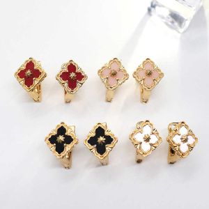 Earings New refined red chalcedony four-leaf clover ear clapper women's light luxury plated 18K gold earrings small fragrant fritillaria women