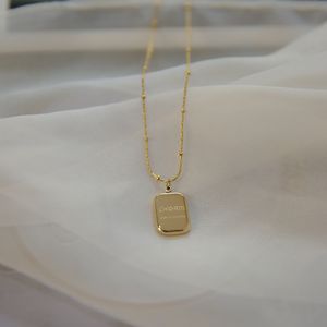 AFSHOR 316L Stainless Steel Gold Color Square Pendant Necklace For Women New Trend Girls Print Letter Clavicle Chain Jewelry Festive Gifts