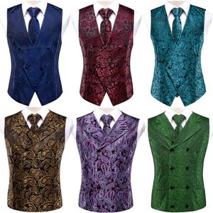 Men's Vests Slim 4PC Vest Necktie Pocket Square Cufflinks Silk Men's Waistcoat Neck Tie Set for Suit Dress Wedding Paisley Floral Vests Gift 230310
