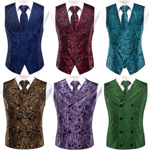 Mäns västar Slim 4pc väst slipsficka fyrkantig manschettknappar Silk Men midja nack slips set för kostym klänning bröllop paisley blommor västar gåva 230310