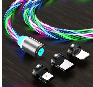 كابلات الهاتف الخليوي مرئي تدفق مصباح LED لأعلى شحن كابل النوع C Micro USB Charger Data Cable للهواتف الذكية