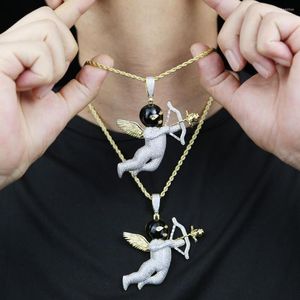 Ketten Engelsflügel Baby Anhänger Halskette mit zweifarbig plattiert Hip Hop Schmuck Lange Seilkette Halsketten für Frauen Männer Geschenk