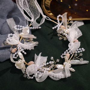 Tiaras Pearl Flower Gold Headband Bridal Hairbands Wedding Hair Accessories For Bridal Hair Jewelry Women Headbands Party Gift R230306