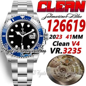 Clean cf126619 VR3235 Orologio da uomo automatico 41mm CF V4 Lunetta in ceramica blu Quadrante nero Indicatori a bastoncino Bracciale in acciaio inossidabile SS 904L Super Edition Orologi per l'eternità