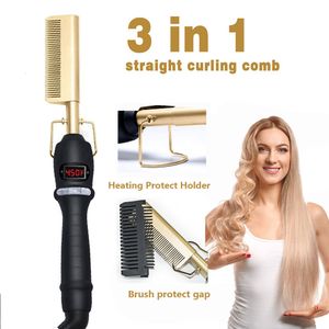 Hair Straighteners 2 in 1 Hair Comb Hair Straightener and Hair Curler Heating Comb 3 Modes Electric Flat Iron Straightening Curling Brush Curle 230310