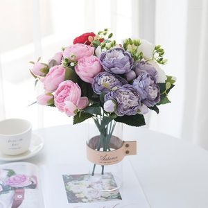 Fiori decorativi 2 pezzi 5 teste Mazzo di rose Bouquet artificiale per la decorazione della tavola di nozze Disposizione di feste a casa Peonia finta floreale