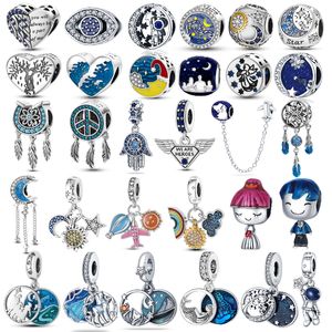 Pandora S925 Sterling Silver Exquisite Blue Meteor Gloss CZ Charm wisiorek nadaje się do bransoletki DIY biżuteria