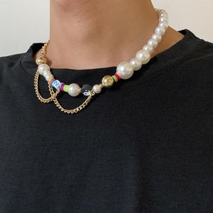 Hänghalsband som säljer Pearl Men's Street Hip Hop Trendy Wild ClaVicle Chain Accessories Wholesale Party Gifts