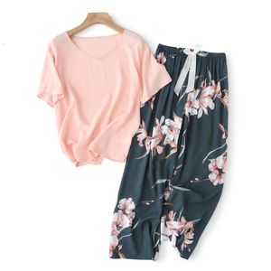 Oddychana 2pcs 2pcs Pajama z krótkim rękawem nadrukowano pijama mjer femme luźne garnitur nocny Kobietowy zestaw odzieży domowej dla kobiet 230310