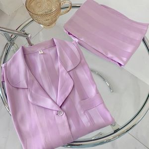 Sleep abbigliamento da donna Purple Stripe Women Set di pigiami Set 2 pezzi Sexy Cardigan Rayon Pajamas Abito Spring Autumn Underwear Autumie Nightwear Wear Wear