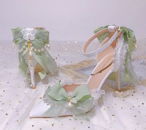 Designer Cinderella princess Ribbons shoes Bowtie wedding Stiletto shoes Women Luxury Royal Style Hight heel wedding shoes for bride pumps Wedding Party prom shoes