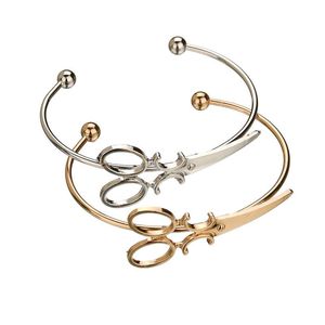 Bangle Simple Gold Color Silver Scissors Open Design Armband för kvinnliga smycken B18213