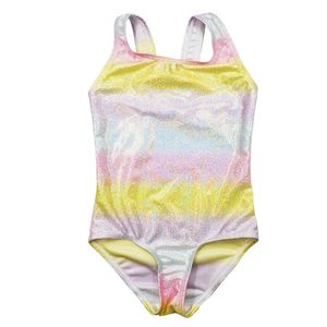 Tek parça yeni kız gümüş preslenmiş bikini çocukları mayo genç kız tek parça mayo bling patchwork banyo takım elbise çocuk bikini