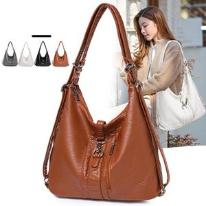 Evening Bags Vintage Women Hobo Bag 2023 High Quality Pu Leather Shoulder Casual Female Backpacks Large Multifunction Ladies HandbagEvening