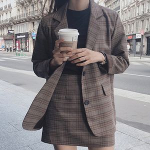 Women's Suits Blazers Women's Suit Women's Professional Suits Single Breasted Suit Jacket Pencil Skirt Plaid Skirt 2 Pieces Ladies Business 230310