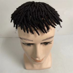 Substituição de cabelo humano virgem da Malásia # 1b tranças afro heliciforme onda 8x10 completa peruca de renda suíça para homens negros