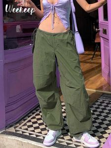 Women's Pants Capris Weekeep Baggy Green Cargo Pants Women Fashion Cool Streetwear Low Rise Oversized Casual Pants Hip Hop Sweatpants Boyfriend Style L230310