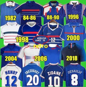 Frankrike Retro fotbollströjor 1982 1984 1988 1996 1998 2000 2002 2004 2006 2010 ZIDANE HENRY GIVASH DJORKAEFF hemma borta fotbollströja S-2XL