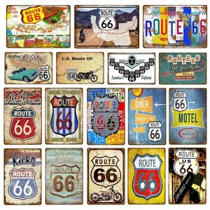 US Route 66 Kunst-Blechdekor, die 66 Vintage-Metallschilder, American Road, Auto, Motorräder, Teller, Wandposter, Pub, Bar, Club, Heimdekoration, Garage, Dekoration, Größe 30 x 20 cm, W02