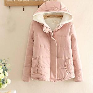 Women's Trench Coats FTLZZ Autumn Winter Woman Jacket Short Design Warm Slim Parkas Hooded Solid Color Cotton Coat Cute Outwear