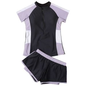 One-Pieces Summer New Children Swimsuit Short Sleeve Boxers Shorts 2 Piece Set Swimming Suit Sports Style Hot Spring Girls Swimwear