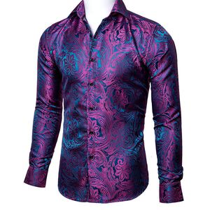 Men s Casual Shirts Fashion Designer Purple Men Silk Vintage Long Sleeve Spring Autumn Fit Dress Party Gifts Male Barry Wang 230309