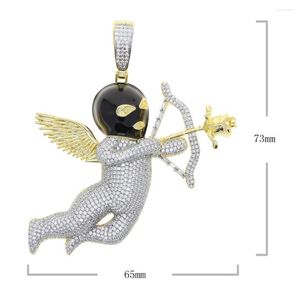 Chains Two Tone Plated Big Angle With Full Cubic Zircon Paved Love Pendant For Women Men Long Rope Chain Punk Hip Hop Jewelry Drop Ship