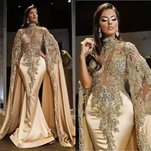 Plus -storlek arabisk aso ebi guld lyxig sexig prom klänningar spets pärlor kristaller kväll formella parti andra mottagnings klänningar klänning bc15413