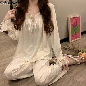 Women's Sleepwear Women Princess Pajama Sets Long Sleeve Lace Elegant Square Collar Sweet Lounge Sexy Pyjamas Autumn Korean Two Pieces Sleepwear 230310