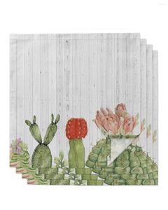 Table Napkin Cactus Tropical Plant Wood Plank Texture Summer Style 4/6/8pcs Napkins Set Party Wedding Cloth Kitchen Dinner