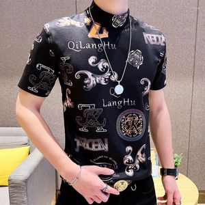 Men's T Shirts Abstract Print Men Turtleneck Fashion Short Sleeved Pullover Casual Personality Pattern Comfortable Funny Tee Homme