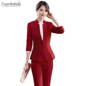 Ternos femininos Blazers Moda Red Pants Suits Women Blazer Set Office Lady Work Use 2 peças Definir casaco formal Troushers Terne feminino xxl 230310