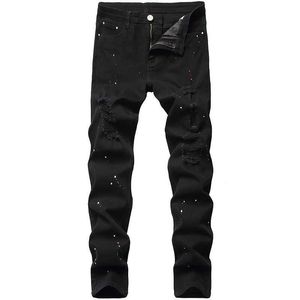 Men's Jeans Denim Design Fashion Lacquer Foot Casual Pants Stretch Regular Fit Black Long New Four Season Plus Size Y2303