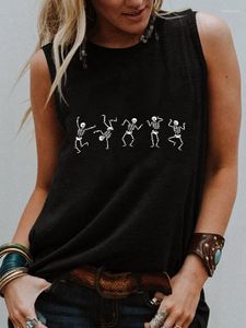 Kadın Tankları Komik Dans Dans İskelet Takımı Grafik Tank Top Yaz Modaya Dönüşlü Gömlek Kadın Moda Gündelik Vintage Üstler Damla