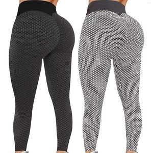 Kvinnors leggings 2 st/ väskor rutnät tights yogaställar kvinnor sömlösa hög midja andningsgymmit