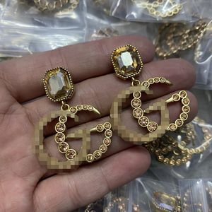 Women Gold Stud Plated Brand Designers Letters Geometric Famous Ladies Round Crystal Rhinestone Pearl Earring Wedding Party Jewerlry